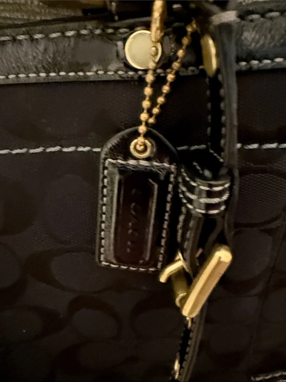 Coach Black Signature Jacquard Satchel with Patent Trim and Gold Hardware